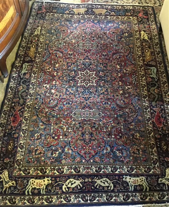 Blue ground  close pattern rug(-)